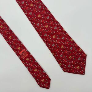 HERMES TIE 7744 OA Red Butterflies Pattern 100% Silk Tie